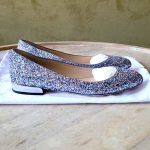 Jimmy Choo Jessie Blue and Silver Glitter Flat